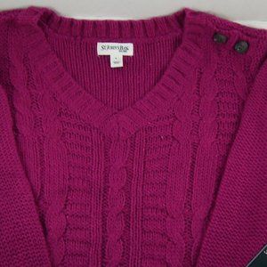 St. John's Bay Fuchsia V-Neck Sweater - Large